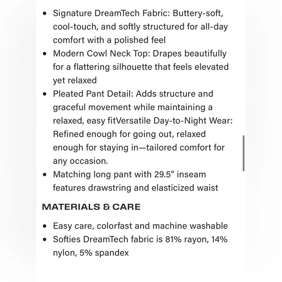 Softies DreamTech Mock Neck with Pleated Pant in Almond- Size M - New With Tags - Picture 6 of 7